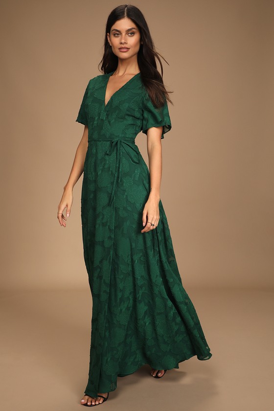 Green Floral Dress - Maxi Wrap Dress ...